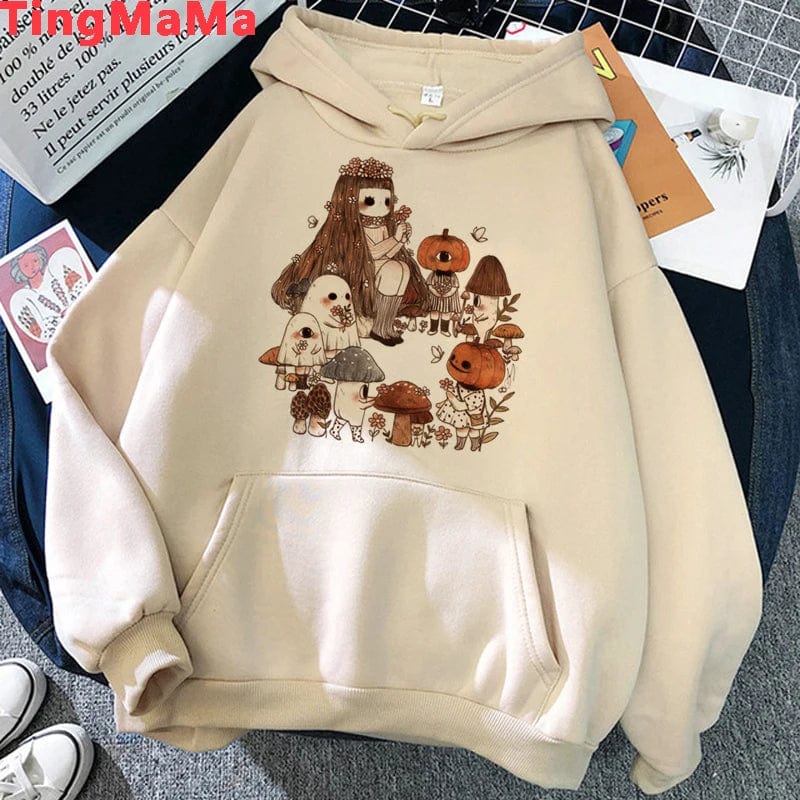 Eleganza Italiana Kawaii Mushroom Hoodies Women Cartoon Grunge Winter Warm Anime Graphic Streetwear Oversized Harajuku Unisex Sweatshirts Female Streetwear high fashion shein amazon temu target Walmart online