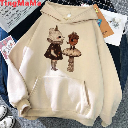 Eleganza Italiana Kawaii Mushroom Hoodies Women Cartoon Grunge Winter Warm Anime Graphic Streetwear Oversized Harajuku Unisex Sweatshirts Female Streetwear high fashion shein amazon temu target Walmart online