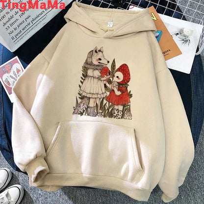 Eleganza Italiana Kawaii Mushroom Hoodies Women Cartoon Grunge Winter Warm Anime Graphic Streetwear Oversized Harajuku Unisex Sweatshirts Female Streetwear high fashion shein amazon temu target Walmart online