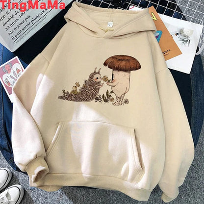 Eleganza Italiana Kawaii Mushroom Hoodies Women Cartoon Grunge Winter Warm Anime Graphic Streetwear Oversized Harajuku Unisex Sweatshirts Female Streetwear high fashion shein amazon temu target Walmart online