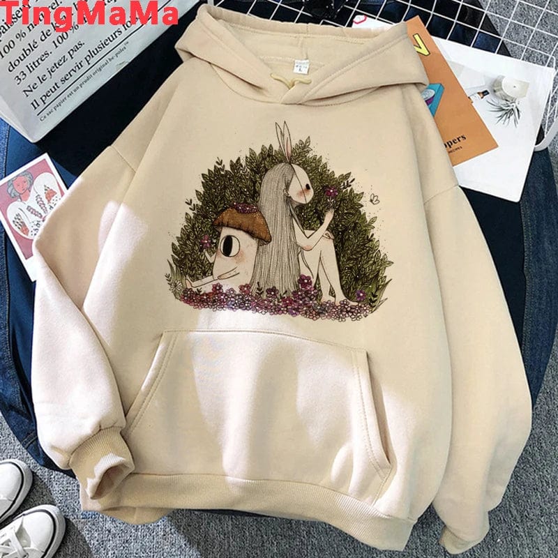 Eleganza Italiana Kawaii Mushroom Hoodies Women Cartoon Grunge Winter Warm Anime Graphic Streetwear Oversized Harajuku Unisex Sweatshirts Female Streetwear high fashion shein amazon temu target Walmart online