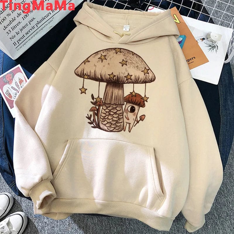 Eleganza Italiana Kawaii Mushroom Hoodies Women Cartoon Grunge Winter Warm Anime Graphic Streetwear Oversized Harajuku Unisex Sweatshirts Female Streetwear high fashion shein amazon temu target Walmart online