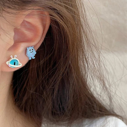 Eleganza Italiana Kiss Jewelry Cute Cartoon Monster Eyes Star Earrings Set for Women Goth Y2K Accessories Asymmetric Blue Opal Stud Earring Gift Streetwear high fashion shein amazon temu target Walmart online