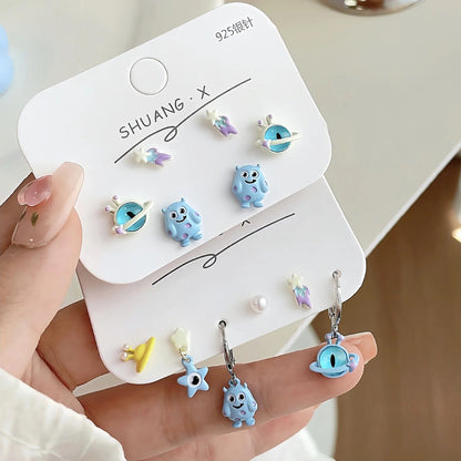 Eleganza Italiana Kiss Jewelry Cute Cartoon Monster Eyes Star Earrings Set for Women Goth Y2K Accessories Asymmetric Blue Opal Stud Earring Gift Streetwear high fashion shein amazon temu target Walmart online