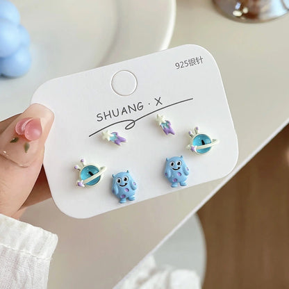 Eleganza Italiana Kiss Jewelry Cute Cartoon Monster Eyes Star Earrings Set for Women Goth Y2K Accessories Asymmetric Blue Opal Stud Earring Gift Streetwear high fashion shein amazon temu target Walmart online