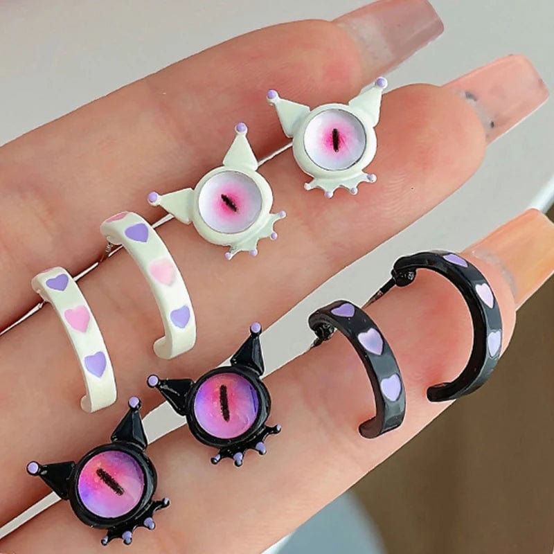 Eleganza Italiana Kiss Jewelry Punk Black White Funny Cute Monster Opal Eyes Earrings Women Y2K C-Shape Round Cartoon Heart Stud Earring Gifts Streetwear high fashion shein amazon temu target Walmart online