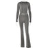 Eleganza Italiana Knitted 2 Piece Sets Women Tracksuit Long Sleeve Zipper Hooded Sweater Crop Top Flare Pants Stretch Matching Suit Outfit Streetwear high fashion shein amazon temu target Walmart online