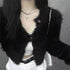 Eleganza Italiana Knitted Cropped Cardigan Women Elegant Solid Fur Cardigan Harajuku V-Neck Women Sweater Jacket Streetwear Y2k Cardigans Streetwear high fashion shein amazon temu target Walmart online