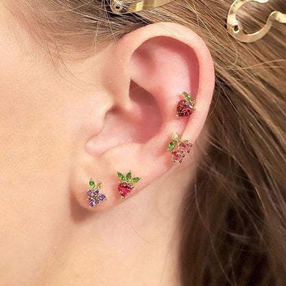 Eleganza Italiana Korean 925 Silver Needles Cz Crystal Fruit Stud Earrings For Women Girl Cute Cherry Ear Studs Helix Cartilage Piercing Jewelry Streetwear high fashion shein amazon temu target Walmart online