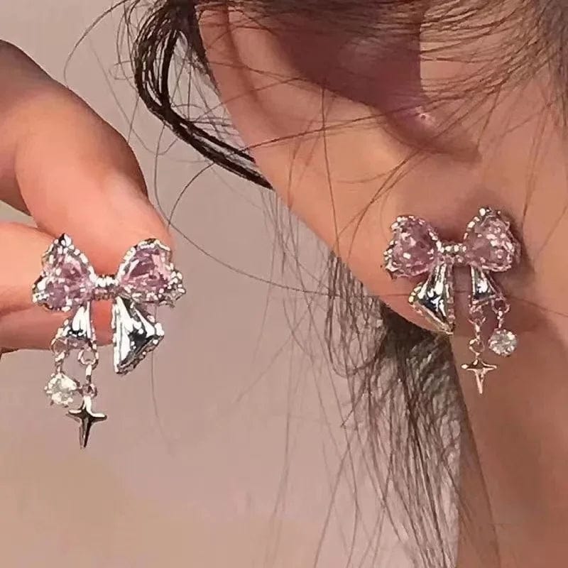 Eleganza Italiana Korean Bowknot Zircon Stud Earrings for Women Trendy Cute Pink Crystal Earrings Personality Y2k Earring Girl Party Jewelry Gifts Streetwear high fashion shein amazon temu target Walmart online