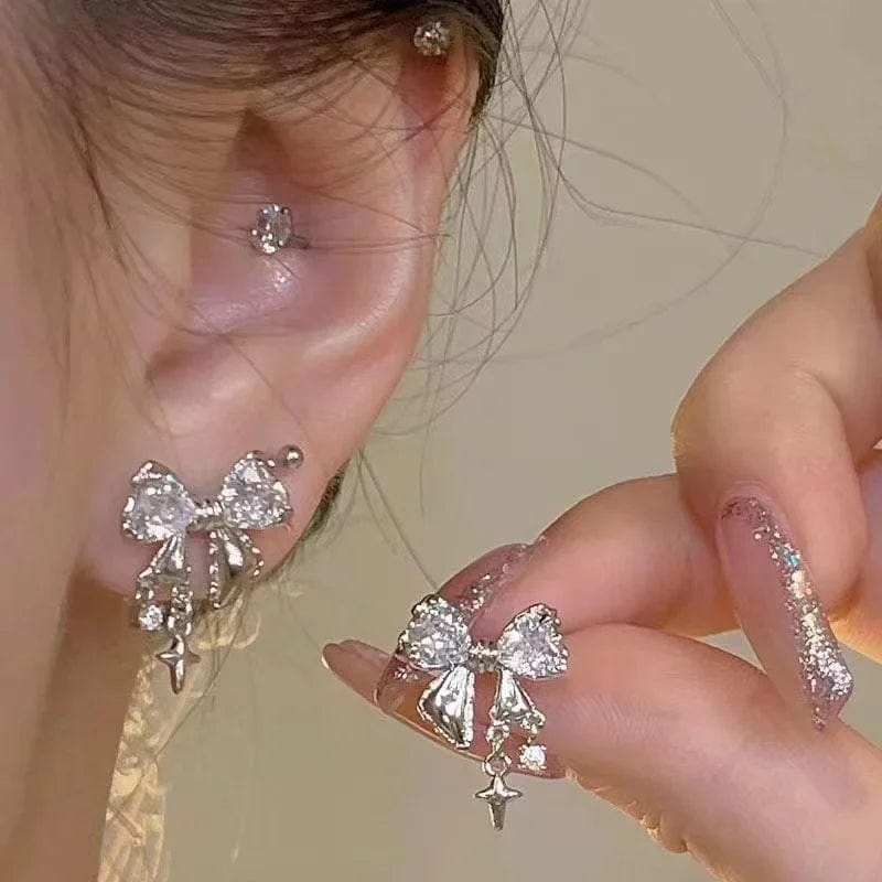 Eleganza Italiana Korean Bowknot Zircon Stud Earrings for Women Trendy Cute Pink Crystal Earrings Personality Y2k Earring Girl Party Jewelry Gifts Streetwear high fashion shein amazon temu target Walmart online