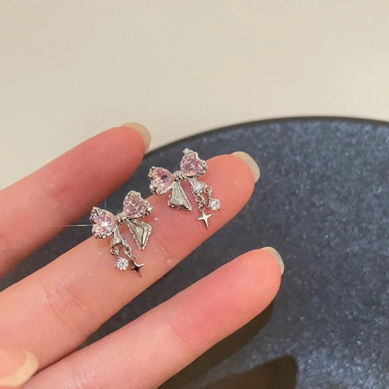 Eleganza Italiana Korean Bowknot Zircon Stud Earrings for Women Trendy Cute Pink Crystal Earrings Personality Y2k Earring Girl Party Jewelry Gifts Streetwear high fashion shein amazon temu target Walmart online