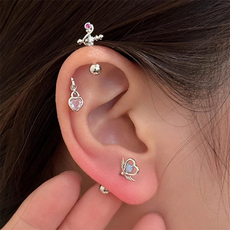 Eleganza Italiana Korean Fairy Wings Heart Ear Stud Irregular Cross Earrings for Girls Fashion 2023 Punk Y2k Aesthetic Jewelry Accessories Streetwear high fashion shein amazon temu target Walmart online