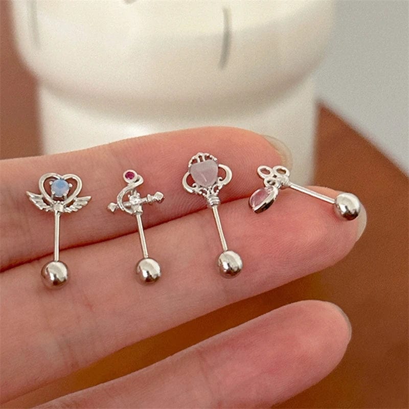 Eleganza Italiana Korean Fairy Wings Heart Ear Stud Irregular Cross Earrings for Girls Fashion 2023 Punk Y2k Aesthetic Jewelry Accessories Streetwear high fashion shein amazon temu target Walmart online