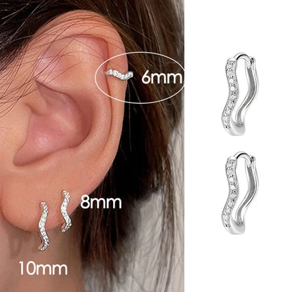 Eleganza Italiana Kpop Wave Hoop Earrings for Women Simple Y2k Small Huggie Thin Zirconia Ear Cartilage Earing Piercing Earclip Jewelry KDE081 Streetwear high fashion shein amazon temu target Walmart online