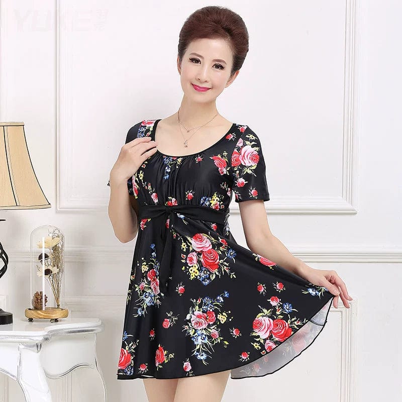 Eleganza Italiana Ladieswear Swimsuit Middle-Aged and Elderly Conservative plus Size Dress Covering Belly Thin Chubby Girl Hot Spring Vacation Women&