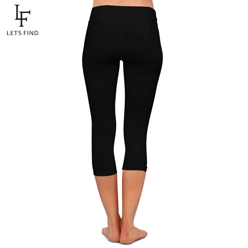 Eleganza Italiana LETSFIND High Quaility Milk Silk Women High Waist Fitness Capri Leggings Solid Black Elastic Soft Slim Mid-Calf Pants Streetwear high fashion shein amazon temu target Walmart online