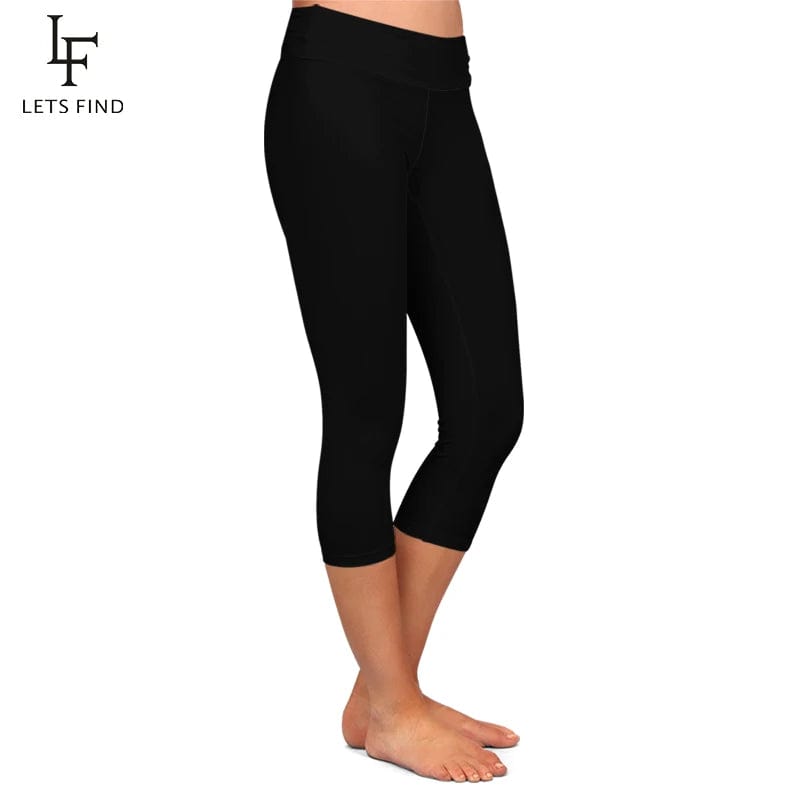 Eleganza Italiana LETSFIND High Quaility Milk Silk Women High Waist Fitness Capri Leggings Solid Black Elastic Soft Slim Mid-Calf Pants Streetwear high fashion shein amazon temu target Walmart online