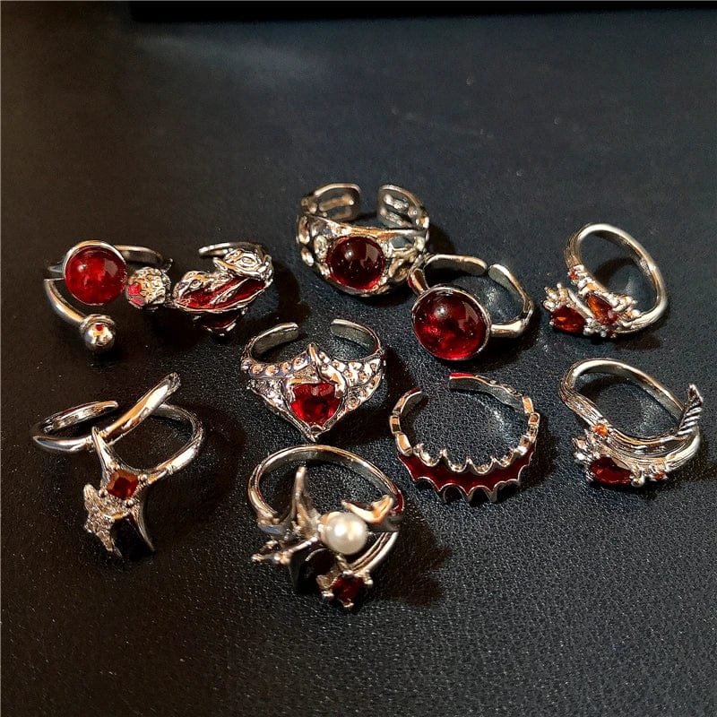 Eleganza Italiana Liquid Irregular Red Crystal Heart Pearl Star Rings Women Y2K Gothic Animal Ring Aesthetic Creative Grunge Jewelry Accessories Streetwear high fashion shein amazon temu target Walmart online