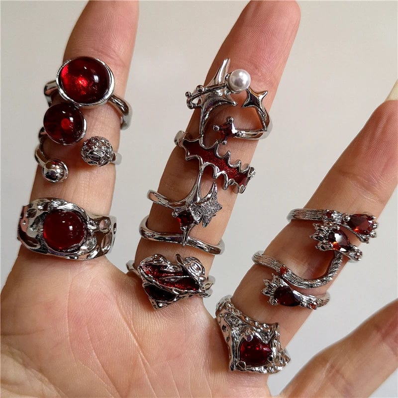 Eleganza Italiana Liquid Irregular Red Crystal Heart Pearl Star Rings Women Y2K Gothic Animal Ring Aesthetic Creative Grunge Jewelry Accessories Streetwear high fashion shein amazon temu target Walmart online