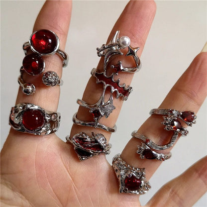 Eleganza Italiana Liquid Irregular Red Crystal Heart Pearl Star Rings Women Y2K Gothic Animal Ring Aesthetic Creative Grunge Jewelry Accessories Streetwear high fashion shein amazon temu target Walmart online