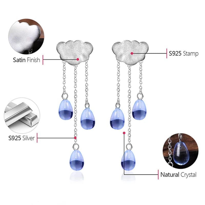 Eleganza Italiana Lotus Fun Real 925 Sterling Silver Natural Crystal Gems Fine Jewelry Ethnic Cloud Long Tassel Drop Earrings for Women Brincos Streetwear high fashion shein amazon temu target Walmart online