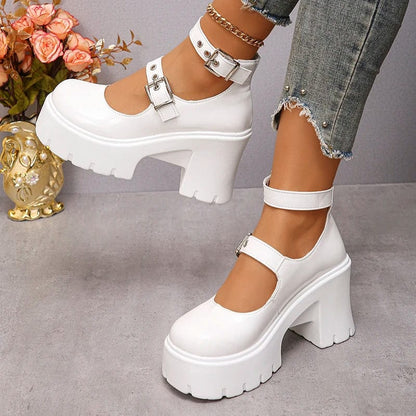 Eleganza Italiana Lucyever White Y2K High Heels Pumps Women 2024 Spring Chunky Platform Mary Jane Shoes Woman Plus Size Thick Heel Gothic Shoes 42 Streetwear high fashion shein amazon temu target Walmart online