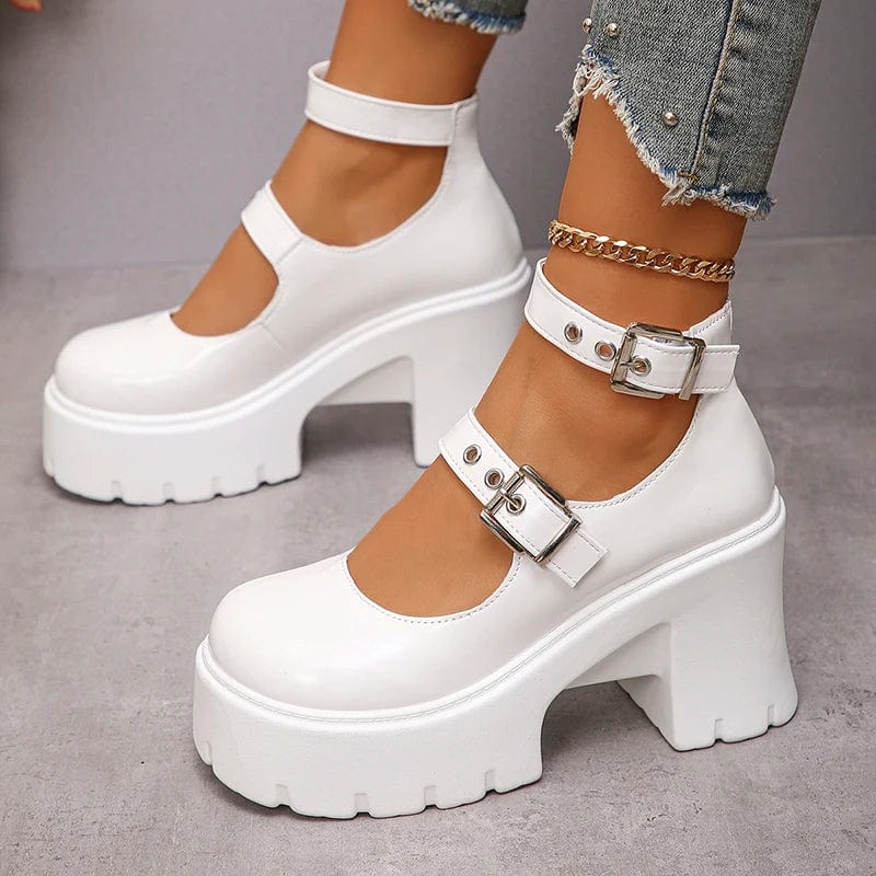 Eleganza Italiana Lucyever White Y2K High Heels Pumps Women 2024 Spring Chunky Platform Mary Jane Shoes Woman Plus Size Thick Heel Gothic Shoes 42 Streetwear high fashion shein amazon temu target Walmart online