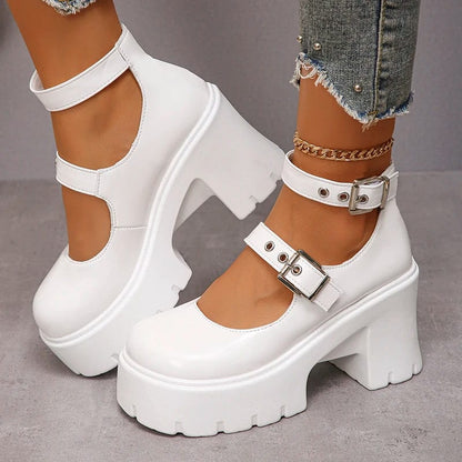 Eleganza Italiana Lucyever White Y2K High Heels Pumps Women 2024 Spring Chunky Platform Mary Jane Shoes Woman Plus Size Thick Heel Gothic Shoes 42 Streetwear high fashion shein amazon temu target Walmart online