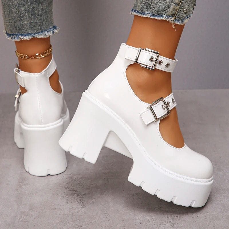 Eleganza Italiana Lucyever White Y2K High Heels Pumps Women 2024 Spring Chunky Platform Mary Jane Shoes Woman Plus Size Thick Heel Gothic Shoes 42 Streetwear high fashion shein amazon temu target Walmart online