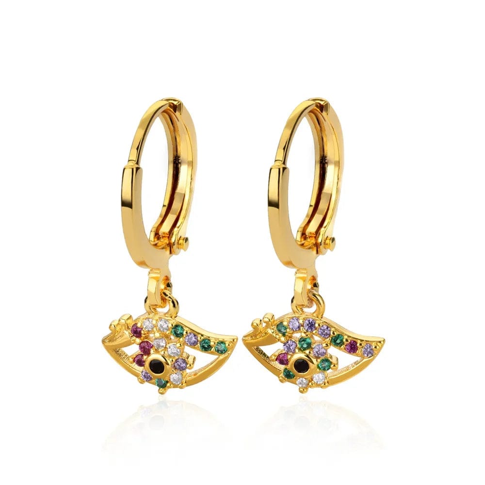 Eleganza Italiana Luxury Zircon Evil Eye Hoop Earrings For Women Stainelss Steel Turkish Devil&