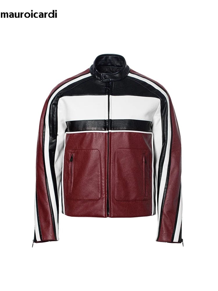 Eleganza Italiana Mauroicardi Spring Autumn Cool Patchwork Soft Pu Leather Jacket Men Zip Up Luxury Designer Clothes Runway European Fashion 2023 Streetwear high fashion shein amazon temu target Walmart online