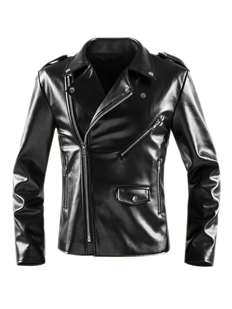 Eleganza Italiana Mauroicardi Spring Autumn Short Fitted Cool Black Faux Leather Biker Jacket Men Zipper Long Sleeve Plus Size Clothing 4xl 5xl Streetwear high fashion shein amazon temu target Walmart online