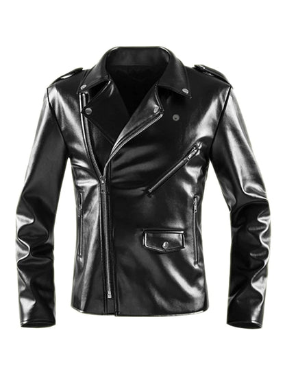 Eleganza Italiana Mauroicardi Spring Autumn Short Fitted Cool Black Faux Leather Biker Jacket Men Zipper Long Sleeve Plus Size Clothing 4xl 5xl Streetwear high fashion shein amazon temu target Walmart online