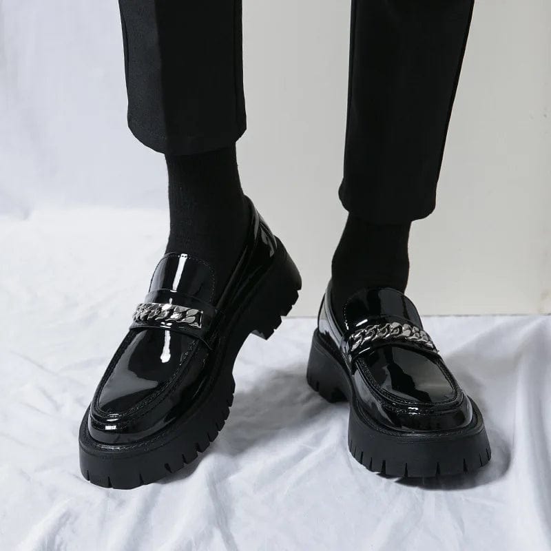 Eleganza Italiana Men British Style Patent Leather Business Loafers Men Platform Casual Shoes Chain Design Men Oxfords Fashion Streetwear Footwear Streetwear high fashion shein amazon temu target Walmart online