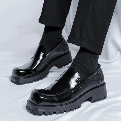 Eleganza Italiana Men Harajuku Korean Style Streetwear Business Casual Thick Platform Leather Wedding Loafers Shoes Male Leather Shoe Man Streetwear high fashion shein amazon temu target Walmart online