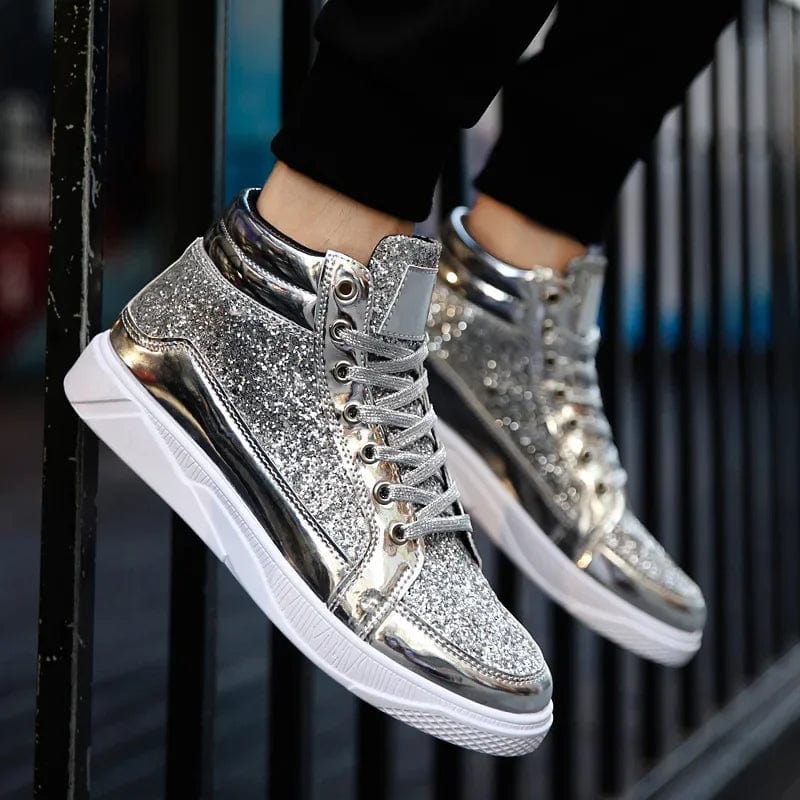 Eleganza Italiana Men Shoes Fashion Men High Top Sneakers Male Ankle Boot Gold Luxury Glitter Shoe Streetwear Hip Hop Casual Boot Chaussures Homme Streetwear high fashion shein amazon temu target Walmart online