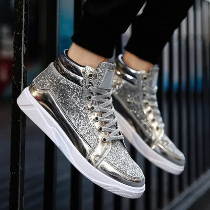 Eleganza Italiana Men Shoes Fashion Men High Top Sneakers Male Ankle Boot Gold Luxury Glitter Shoe Streetwear Hip Hop Casual Boot Chaussures Homme Streetwear high fashion shein amazon temu target Walmart online