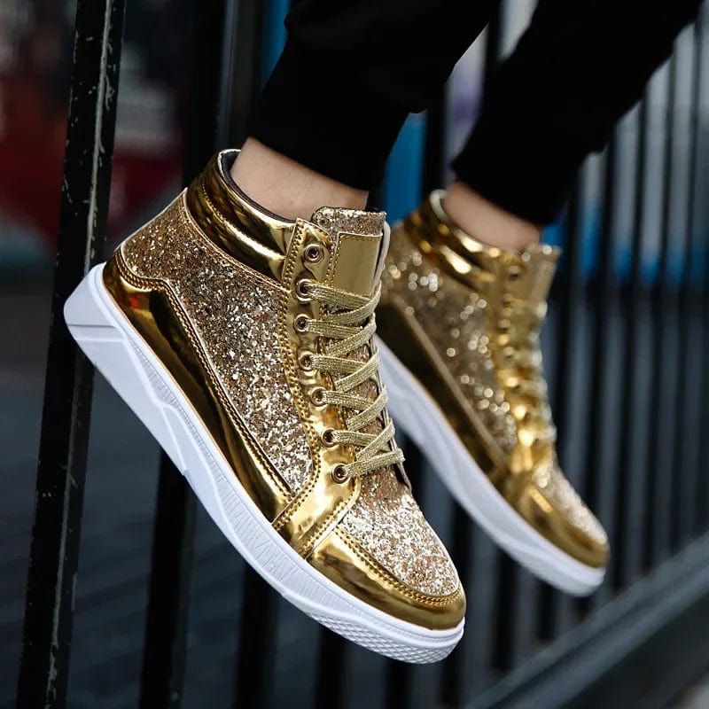 Eleganza Italiana Men Shoes Fashion Men High Top Sneakers Male Ankle Boot Gold Luxury Glitter Shoe Streetwear Hip Hop Casual Boot Chaussures Homme Streetwear high fashion shein amazon temu target Walmart online