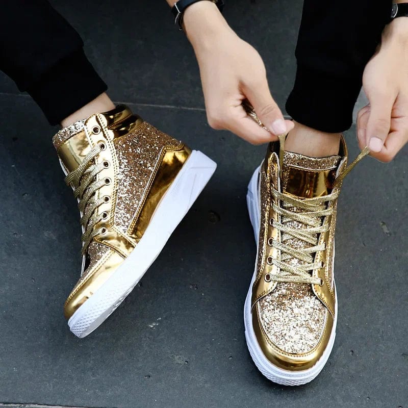 Eleganza Italiana Men Shoes Fashion Men High Top Sneakers Male Ankle Boot Gold Luxury Glitter Shoe Streetwear Hip Hop Casual Boot Chaussures Homme Streetwear high fashion shein amazon temu target Walmart online