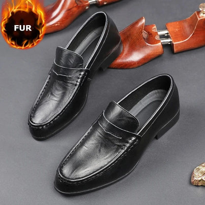 Eleganza Italiana Men Streetwear Fashion Business Casual Thick Platform Genuine Leather Wedding Loafers Shoes Harajuku Korean Man Leather Shoes Streetwear high fashion shein amazon temu target Walmart online