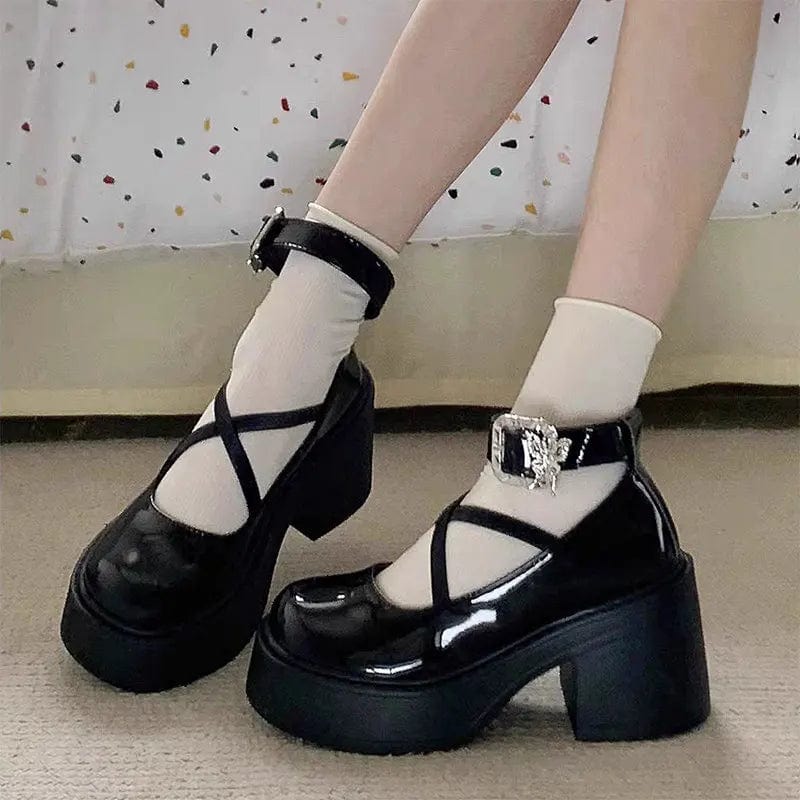 Eleganza Italiana Metal ankle buckle High Heels Women Y2K Lolita shoes Chunky Platform Mary Jane Shoes Woman Thick Heel Gothic JK uniform shoes Streetwear high fashion shein amazon temu target Walmart online