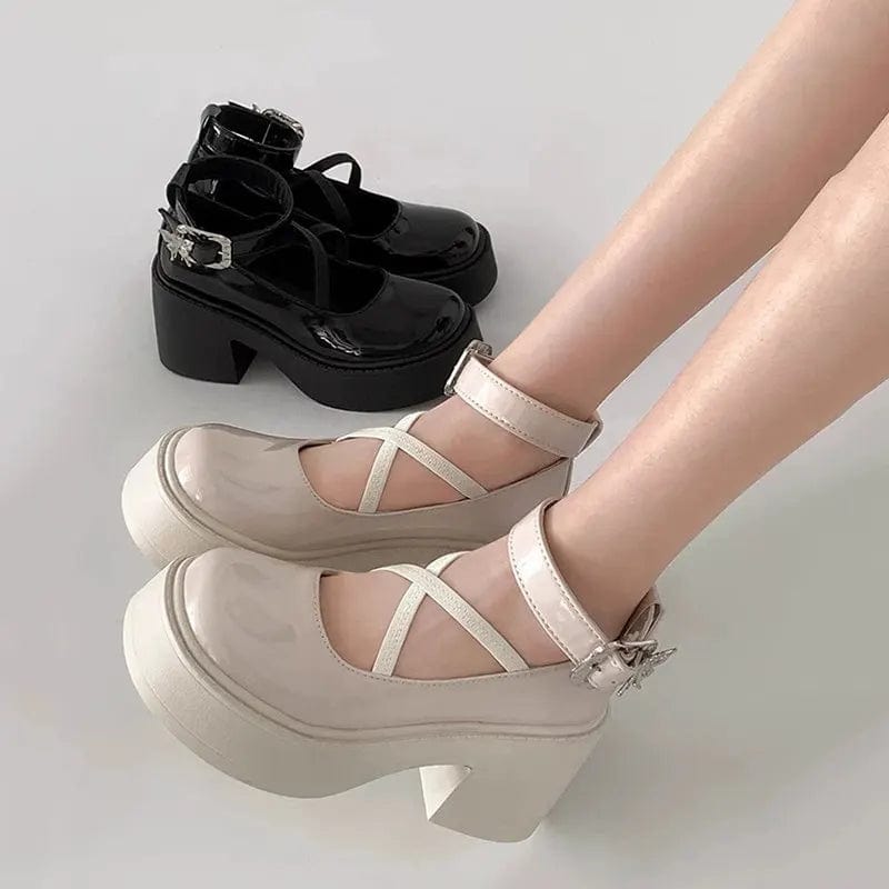 Eleganza Italiana Metal ankle buckle High Heels Women Y2K Lolita shoes Chunky Platform Mary Jane Shoes Woman Thick Heel Gothic JK uniform shoes Streetwear high fashion shein amazon temu target Walmart online