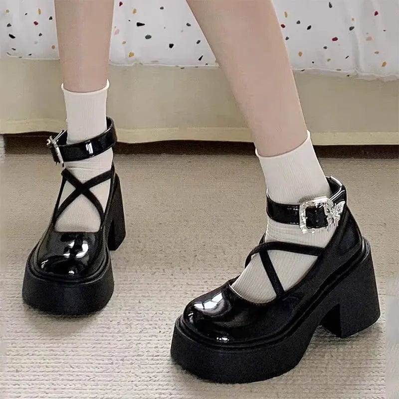 Eleganza Italiana Metal ankle buckle High Heels Women Y2K Lolita shoes Chunky Platform Mary Jane Shoes Woman Thick Heel Gothic JK uniform shoes Streetwear high fashion shein amazon temu target Walmart online