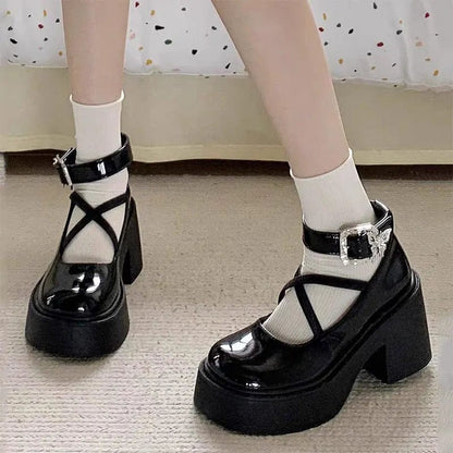 Eleganza Italiana Metal ankle buckle High Heels Women Y2K Lolita shoes Chunky Platform Mary Jane Shoes Woman Thick Heel Gothic JK uniform shoes Streetwear high fashion shein amazon temu target Walmart online