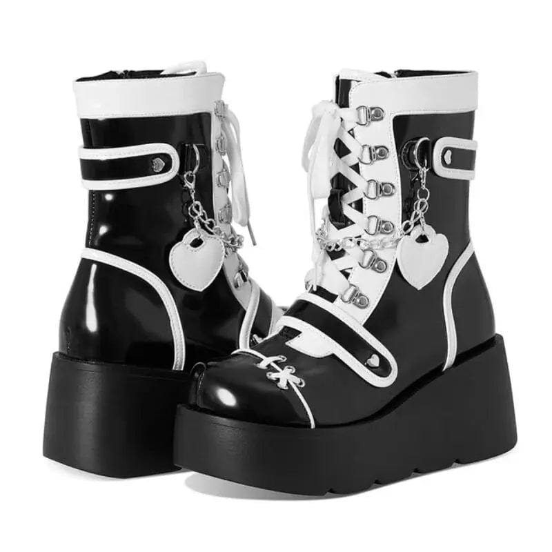 Eleganza Italiana Metal Chain Chunky Platform Y2K Boots Women 2024 Winter Pu Leather Mid Calf Boots Woman Plus Size 42 Thick Bottom Punk Shoes Streetwear high fashion shein amazon temu target Walmart online