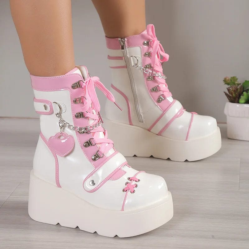 Eleganza Italiana Metal Chain Chunky Platform Y2K Boots Women 2024 Winter Pu Leather Mid Calf Boots Woman Plus Size 42 Thick Bottom Punk Shoes Streetwear high fashion shein amazon temu target Walmart online