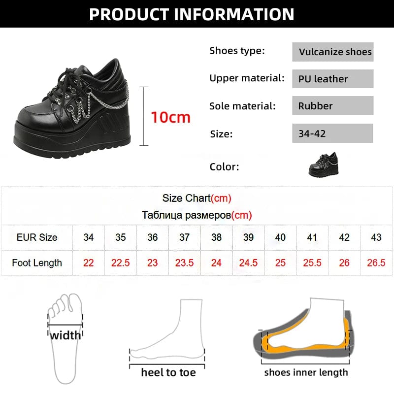 Eleganza Italiana Metal Chain Punk Gothic Shoes Woman Thick Bottom High Wedge Sneakers for Women 2023 New Black Chunky Platform Y2K Uniform Shoes Streetwear high fashion shein amazon temu target Walmart online