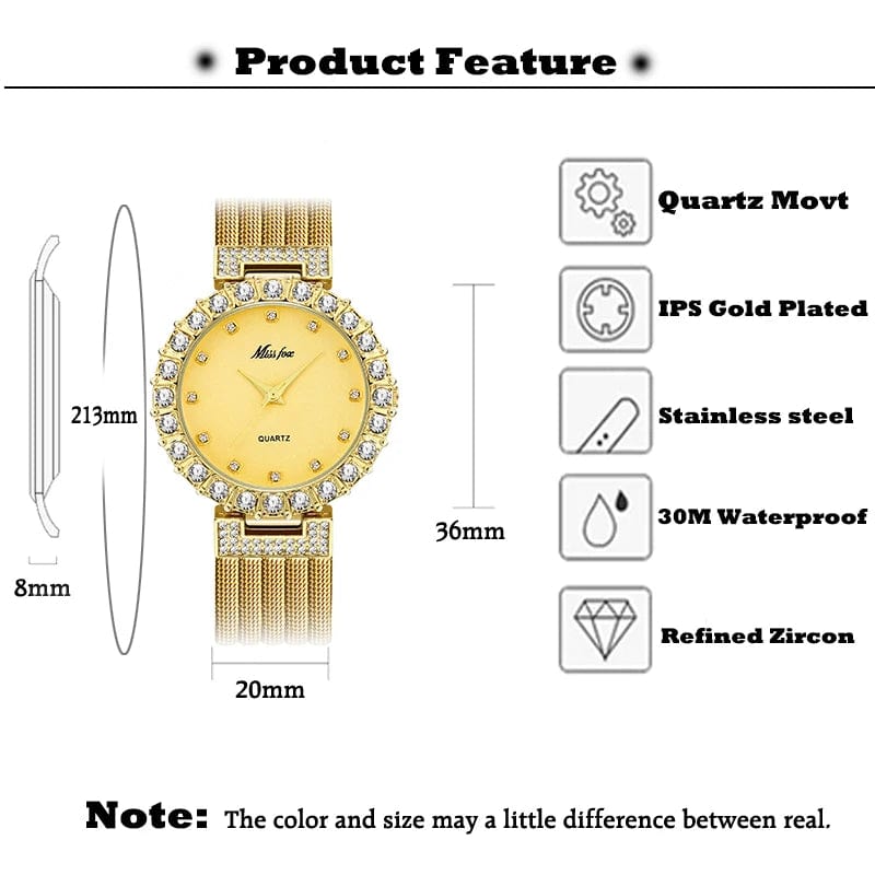 Eleganza Italiana MISSFOX Women Watches Luxury Brand Watch Bracelet Waterproof Big Lab Diamond Ladies Wrist Watches For Women Quartz Clock Hours Streetwear high fashion shein amazon temu target Walmart online