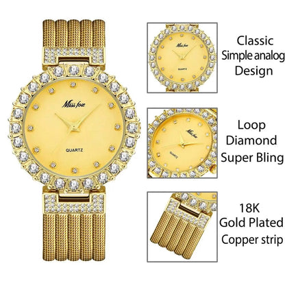 Eleganza Italiana MISSFOX Women Watches Luxury Brand Watch Bracelet Waterproof Big Lab Diamond Ladies Wrist Watches For Women Quartz Clock Hours Streetwear high fashion shein amazon temu target Walmart online